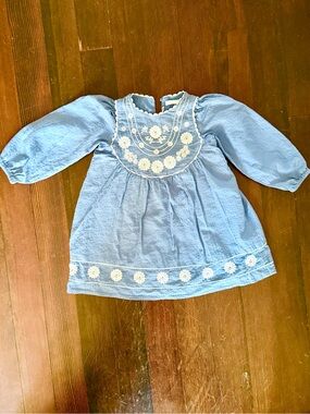 Zara Blue Dress with White Floral Embroidery